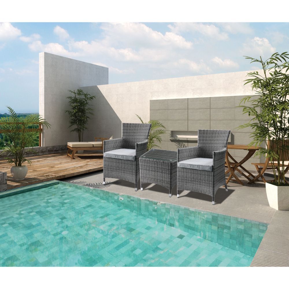 Tashelle - Patio Bistro Set - Gray Fabric & Gray Wicker - Urban Living Furniture (Los Angeles, CA)