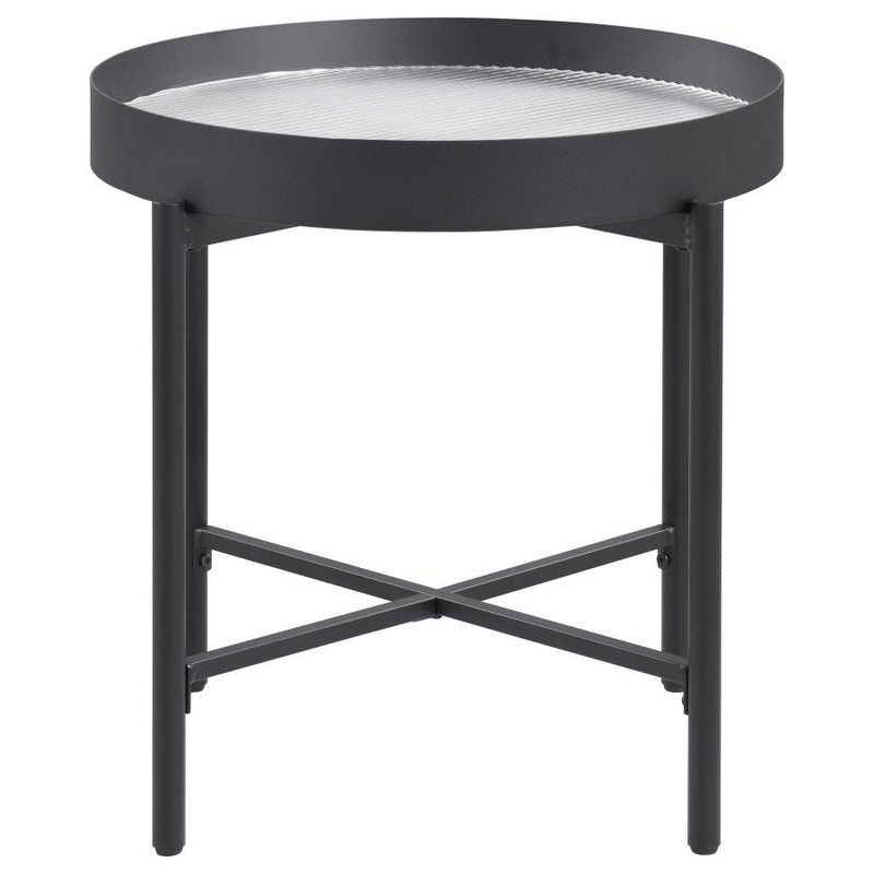 Ozella - Round End Side Table With Recessed Top Sandy - Black