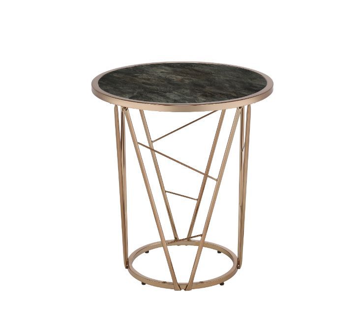 Cicatrix - End Table - Faux Black Marble Glass & Champagne Finish - Urban Living Furniture (Los Angeles, CA)