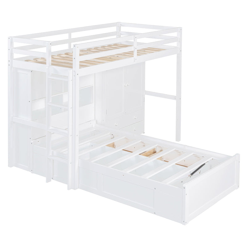Bunk Bed With Drawers, Wardrobe, Storage Shelves And Hydraulic