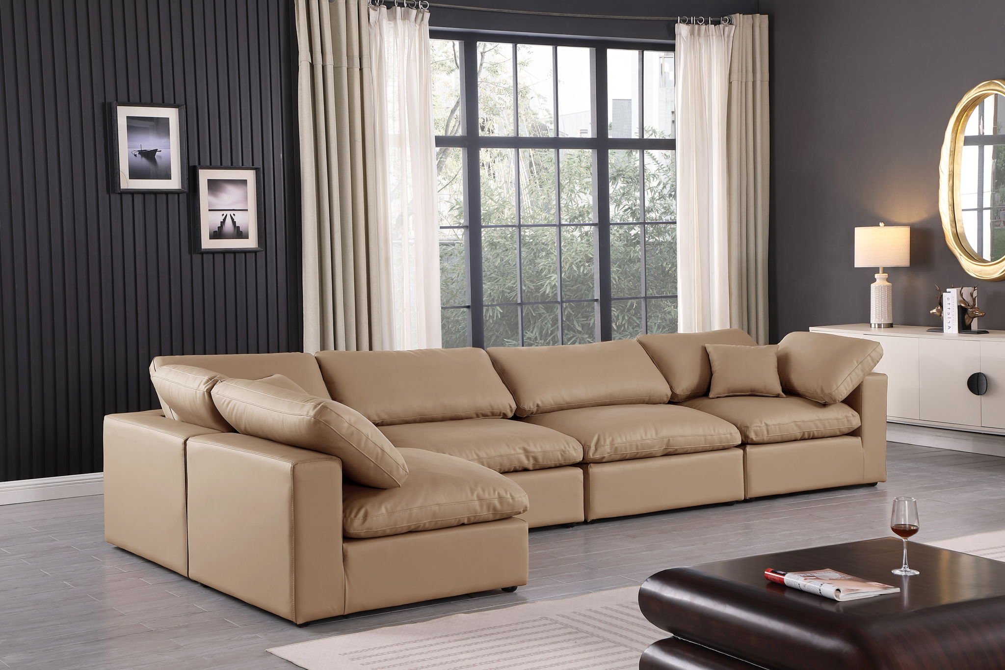 Comfy - 5 Piece Faux Leather Modular Sectional - Tan - Urban Living Furniture (Los Angeles, CA)