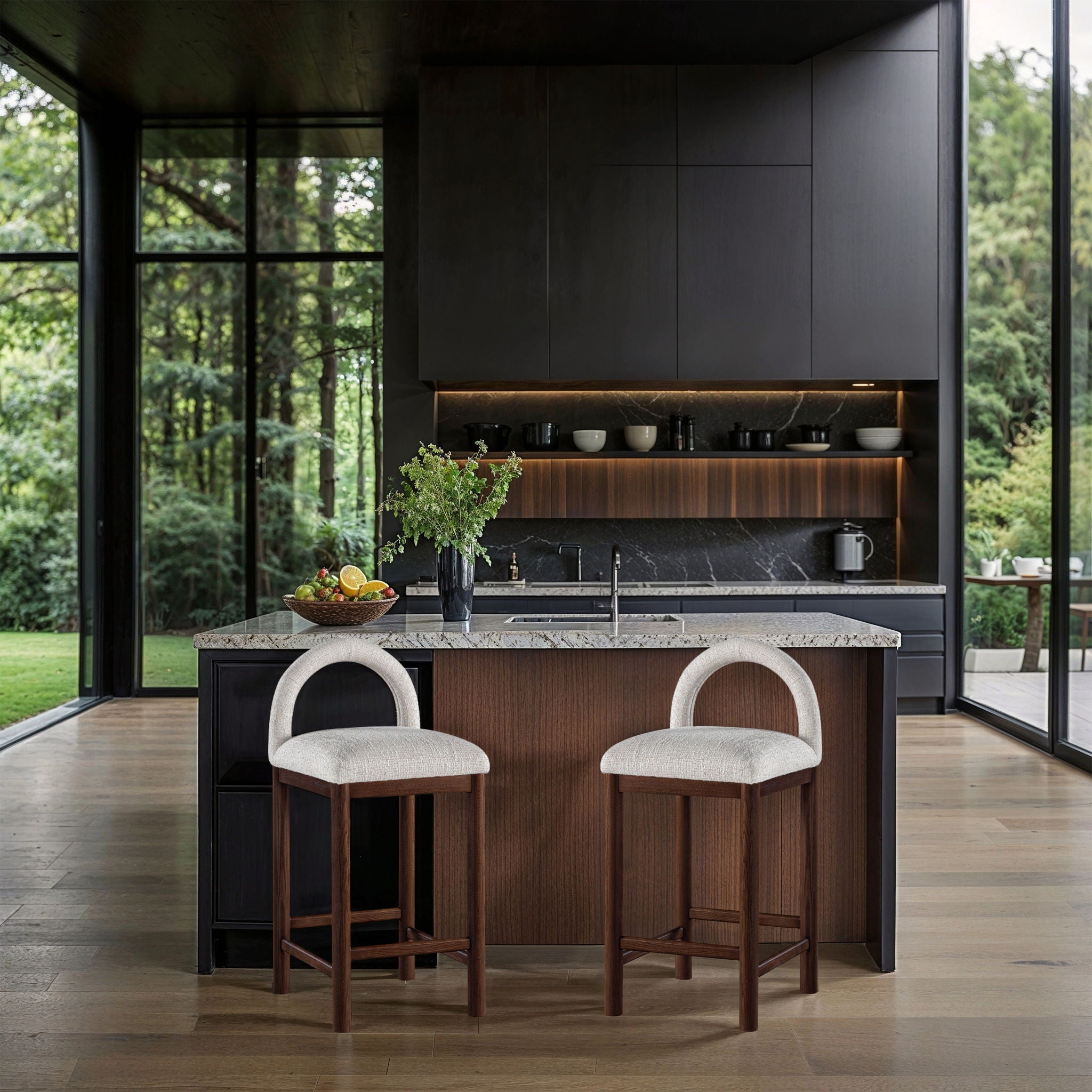 Conrad - Linen Counter Stool With Brown Legs - Urban Living Furniture (Los Angeles, CA)