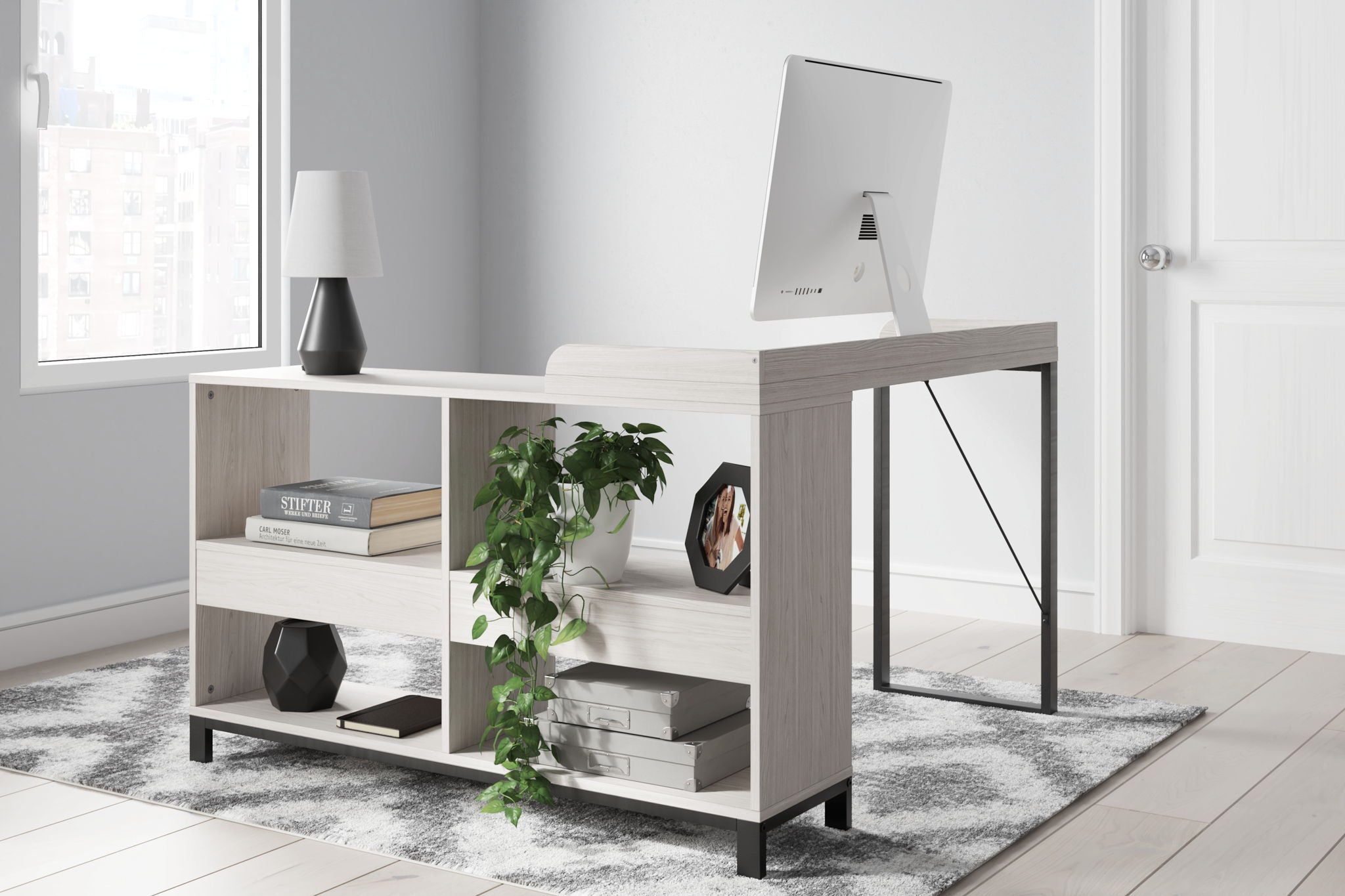 Bayflynn - White / Black - L-Desk - Urban Living Furniture (Los Angeles, CA)