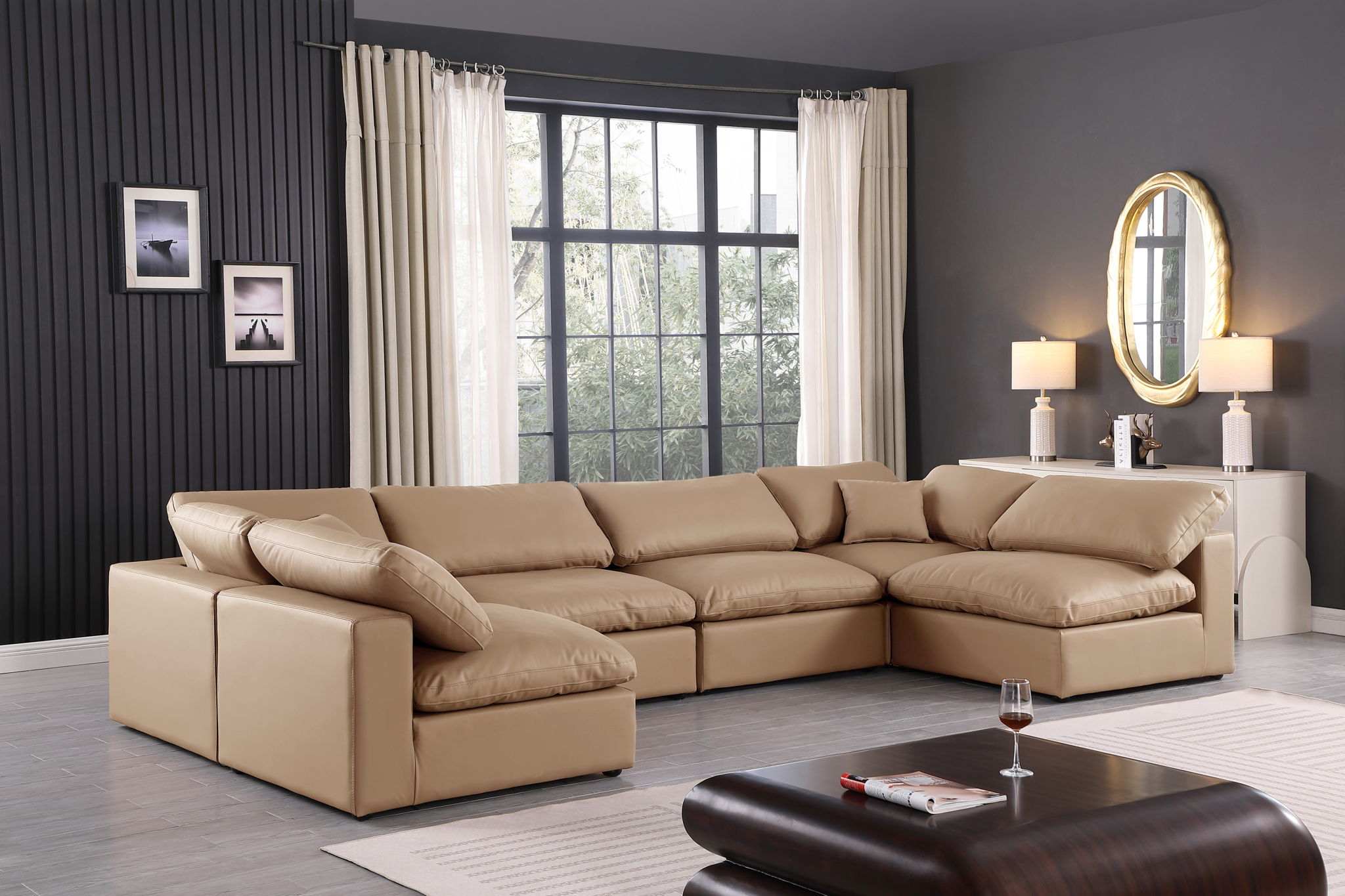 Comfy - 6 Piece Faux Leather Modular Armless Sectional - Tan - Urban Living Furniture (Los Angeles, CA)