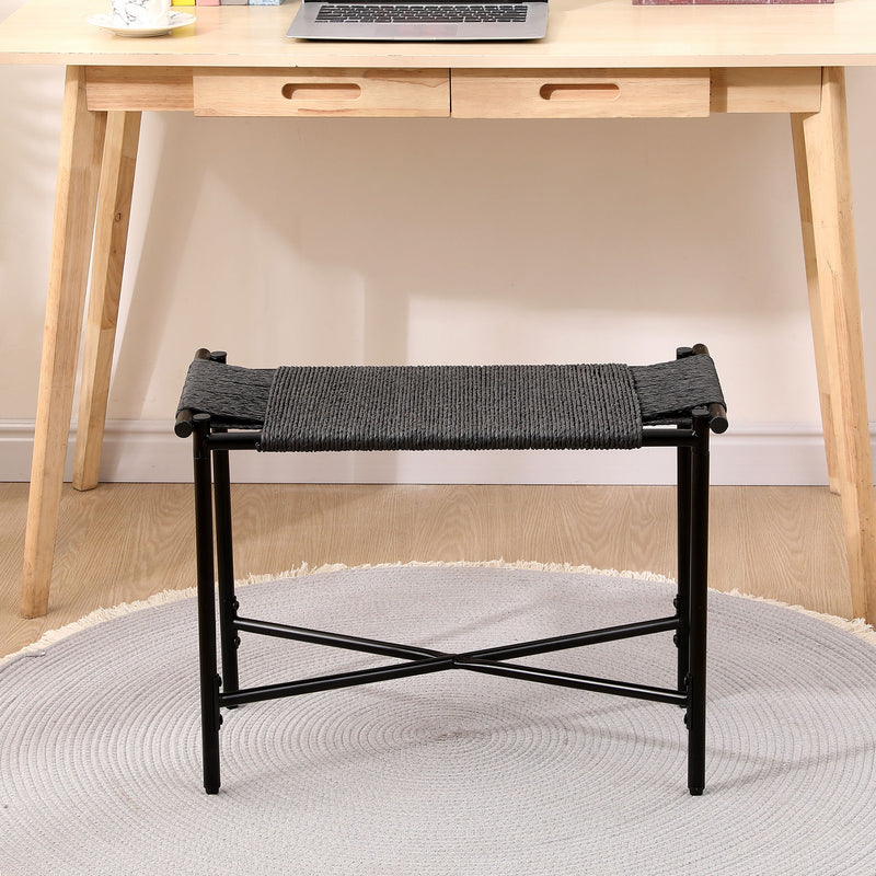 Handwoven Paper Rope Foot Rest Shoes Stools Ottomans For Entryway