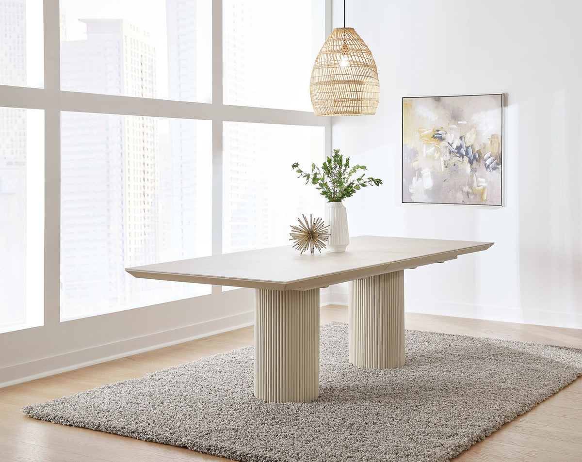 Crossroads 2.0 - Cannon Stone Top Double Pedestal Extension Dining Table With Wood Base - Ivory