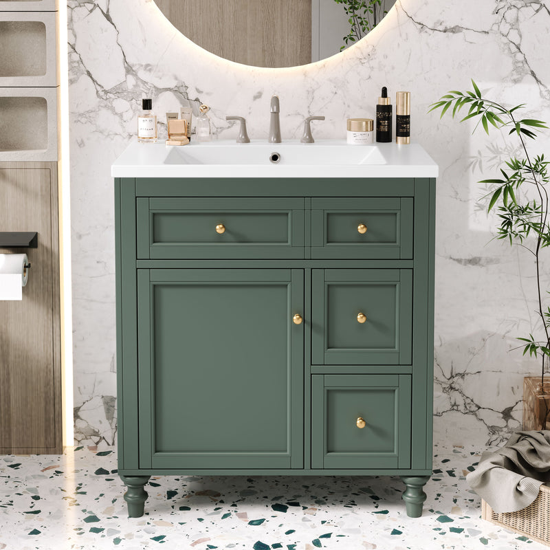 Bathroom Vanity With Top Sink, Modern Storage Cabinet With 2 Drawers And A Tip-Out Drawer
