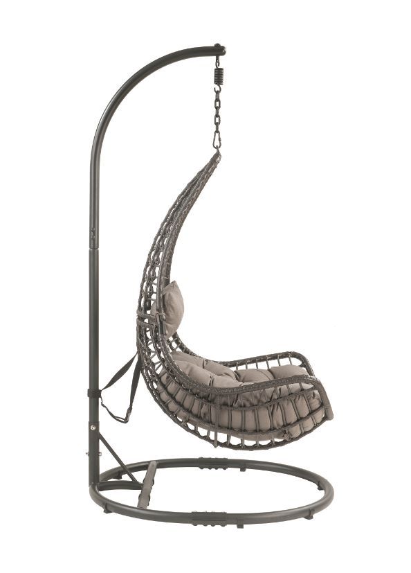 Uzae - Patio Swing Chair - Gray Fabric & Charcaol Wicker - Urban Living Furniture (Los Angeles, CA)
