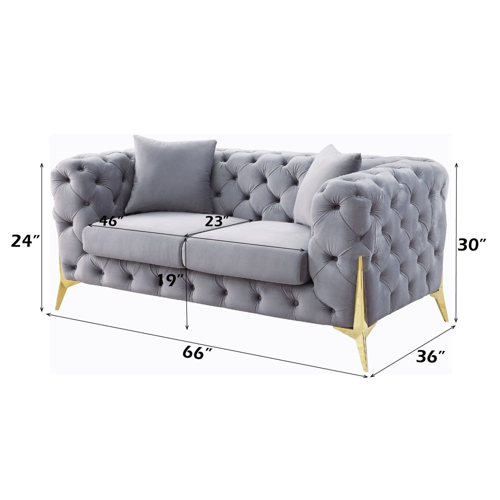 Jelanea - Loveseat With 2 Pillows - Gray Velvet & Gold - Urban Living Furniture (Los Angeles, CA)