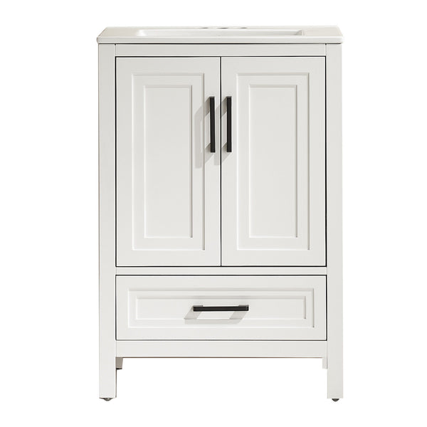 Fully Assembled 24'' Freestanding Single Bathroom Vanity With Ceramic Top - White