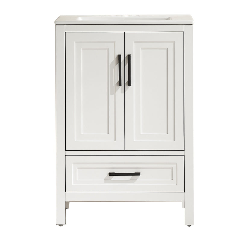 Fully Assembled 24'' Freestanding Single Bathroom Vanity With Ceramic Top - White