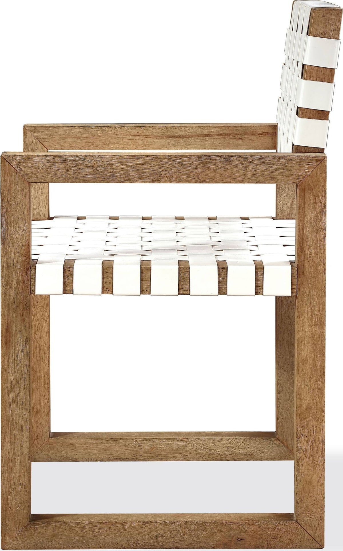 One - Woven Leather And Solid Wood Dining Arm Chair - White And Bisque