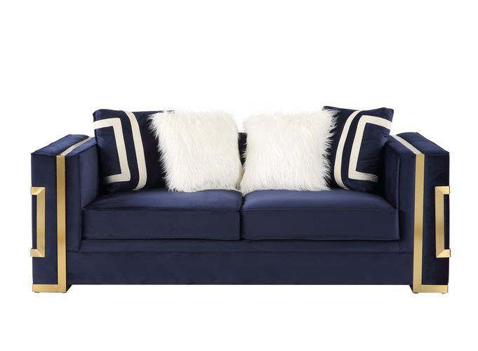 Virrux - Loveseat - Blue Velvet & Gold Finish - Urban Living Furniture (Los Angeles, CA)