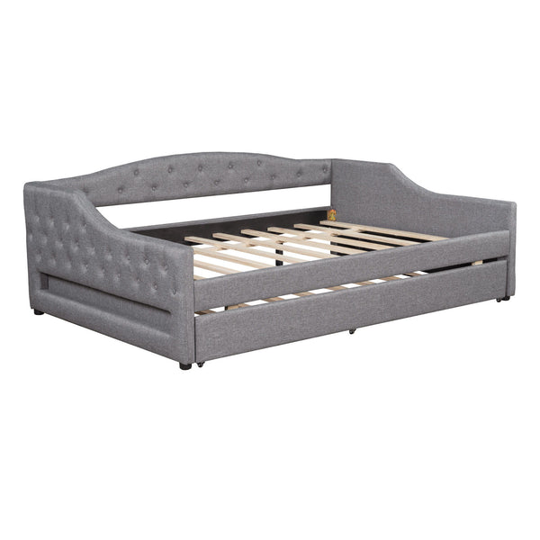Full Long Size Daybed With LED Belt And Trundle - Gray