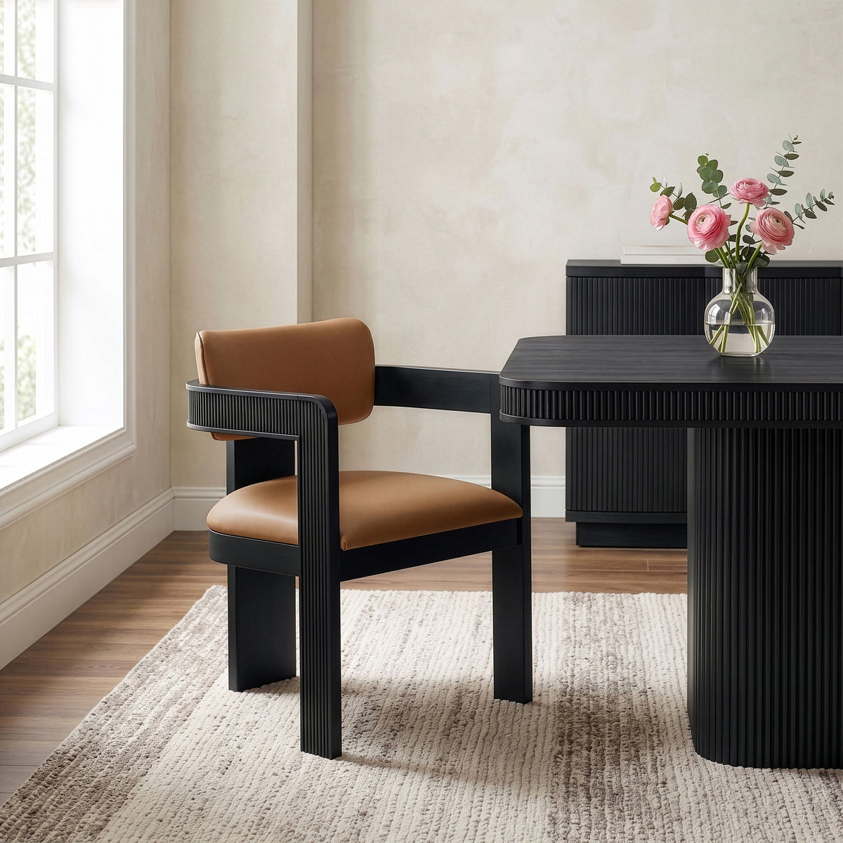 Sacha - Vegan Leather Upholstered Dining Chair With Black Base (Set of 2)