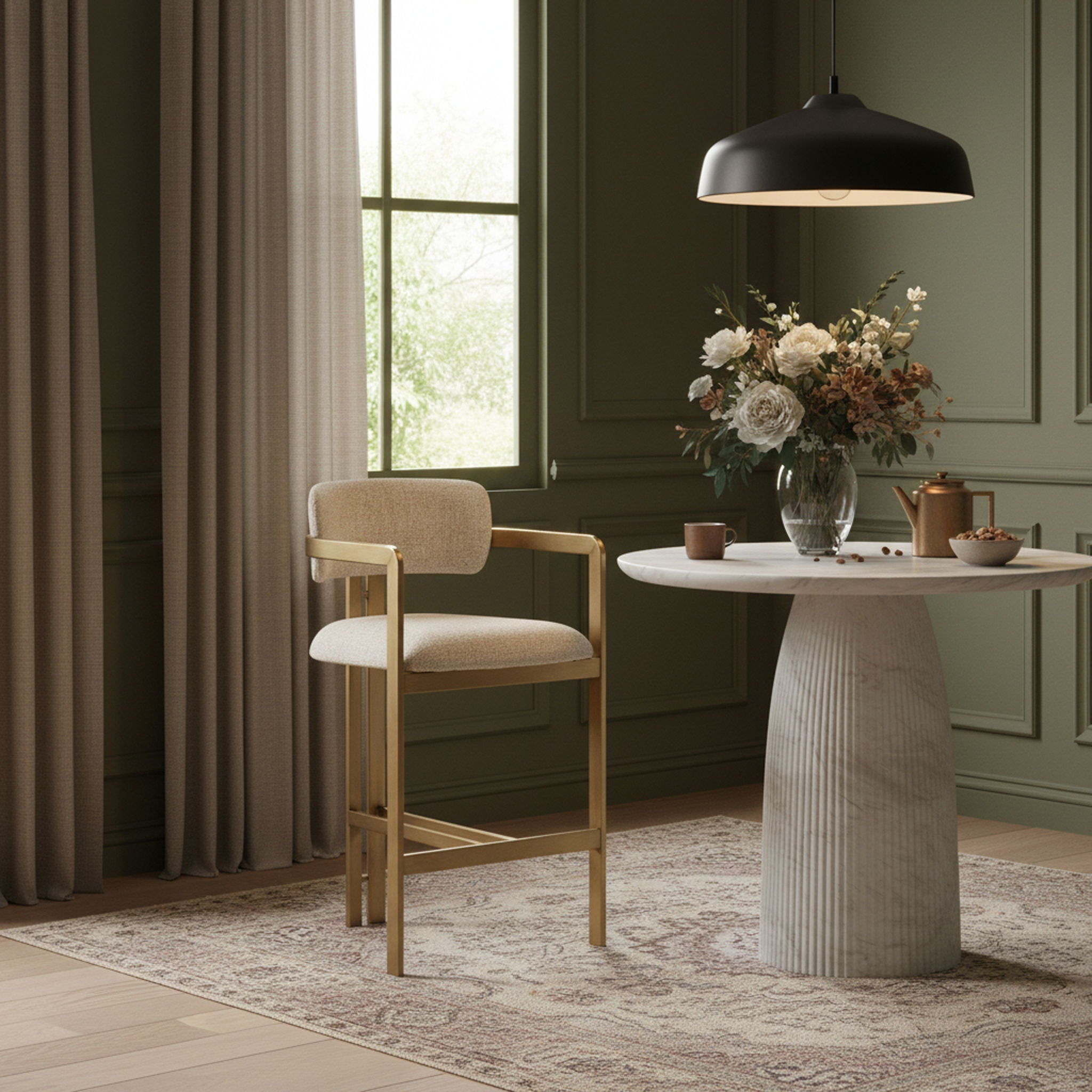 Aurum - Linen Textured Fabric Upholstered Counter Stool