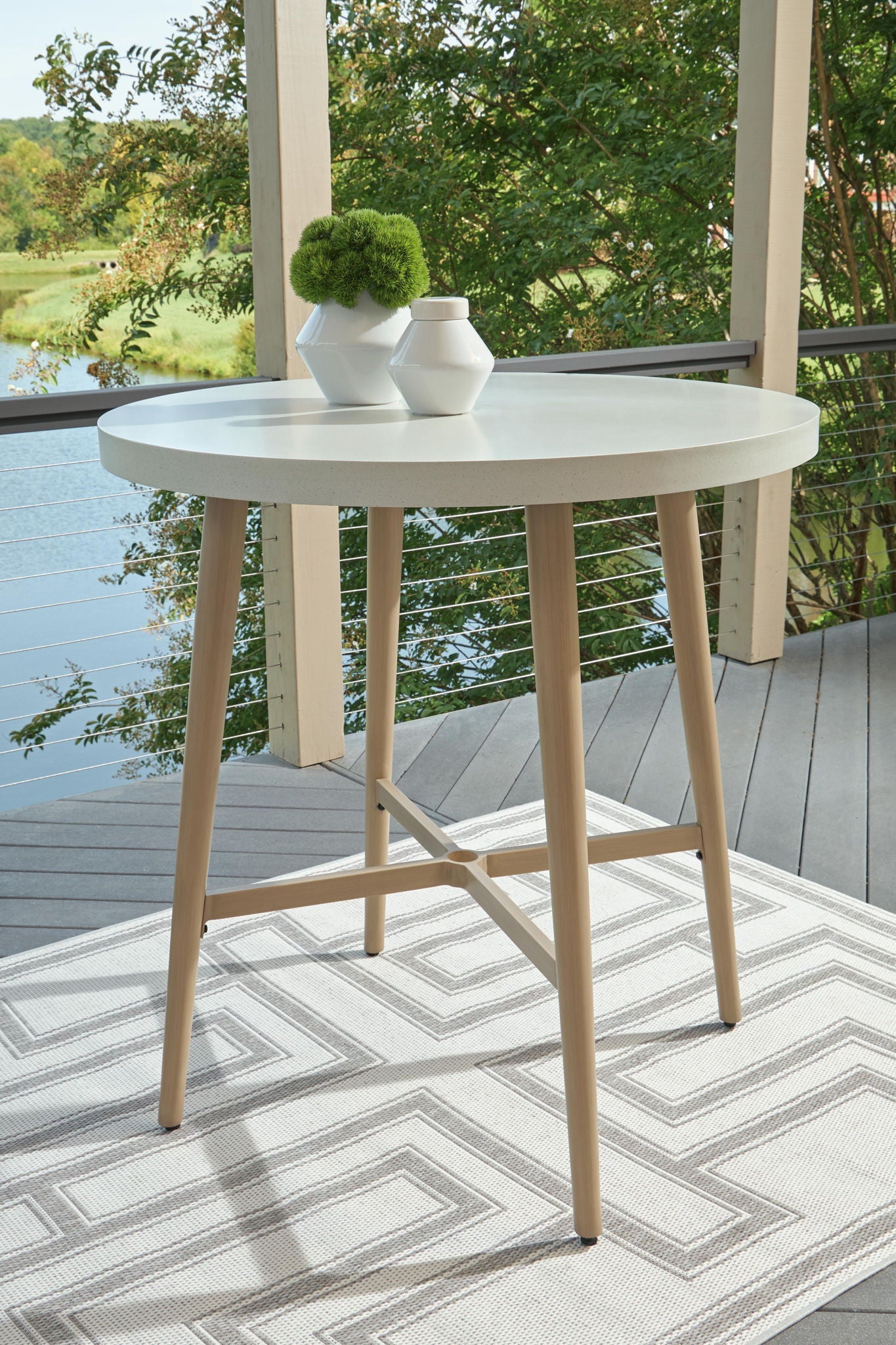 Seton Creek - Round Bar Table With Umbrella Option - Beige - Urban Living Furniture (Los Angeles, CA)