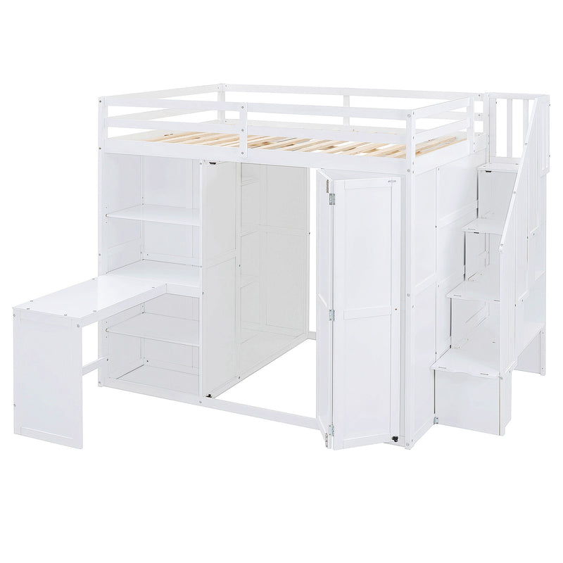 Loft Bed With Wardrobe, Desk And Shelves