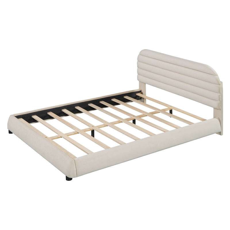 Upholstered Platform Bed Frame And Stylish Curve Shaped Design