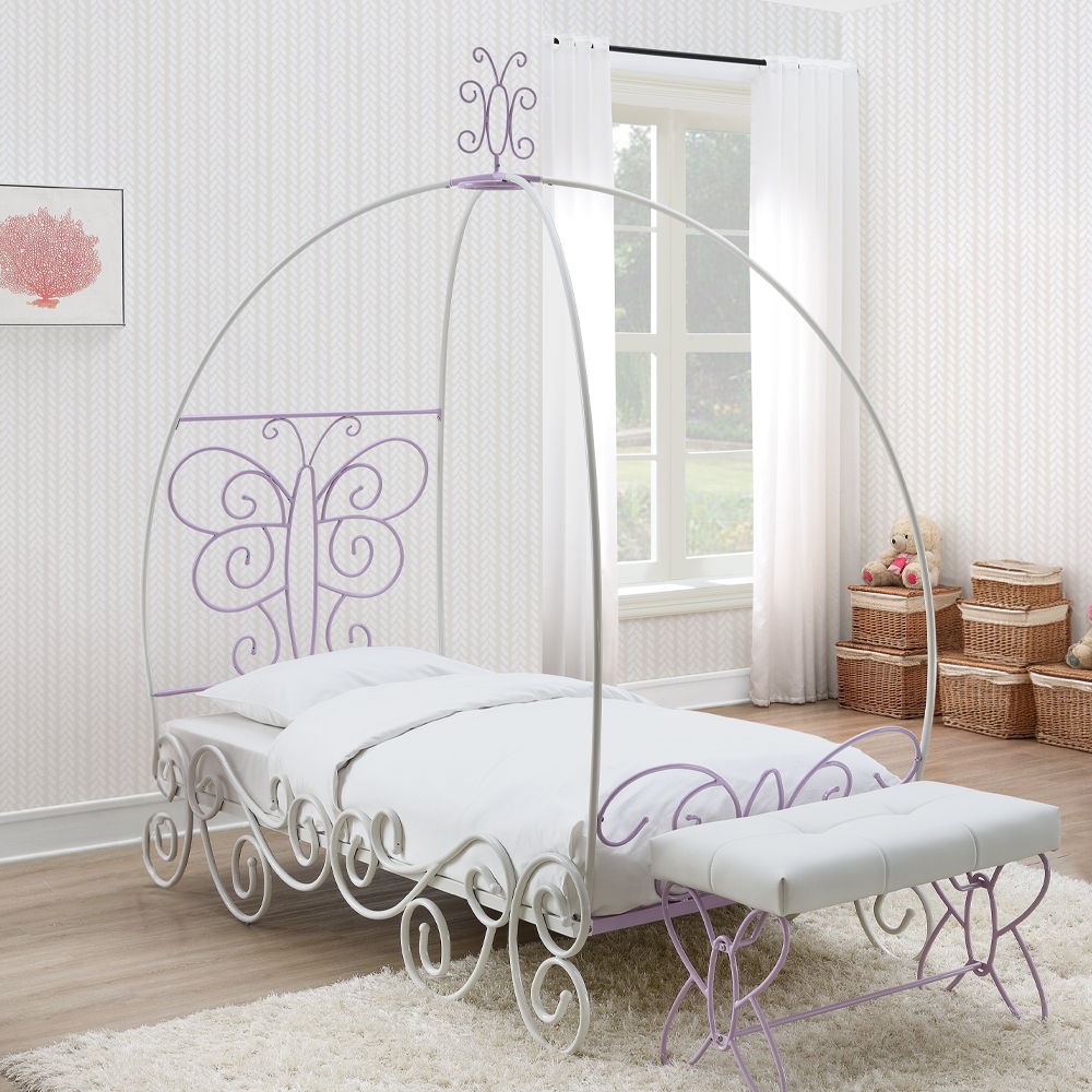 Priya II - Twin Bed With Canopy - White & Purple - Urban Living Furniture (Los Angeles, CA)