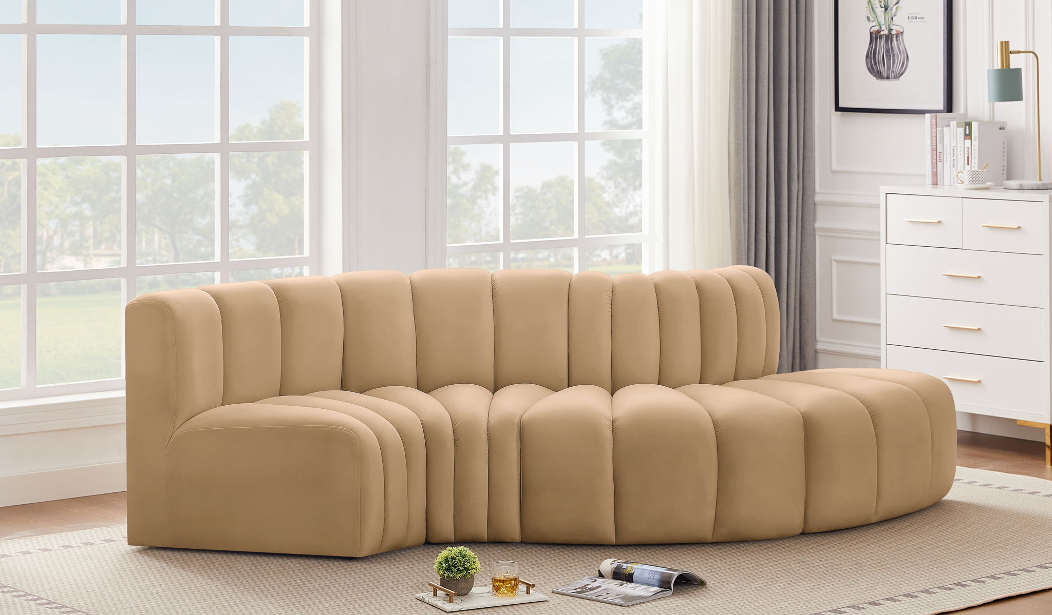 Arc - Velvet 4 Piece L-Shaped Modular Sofa