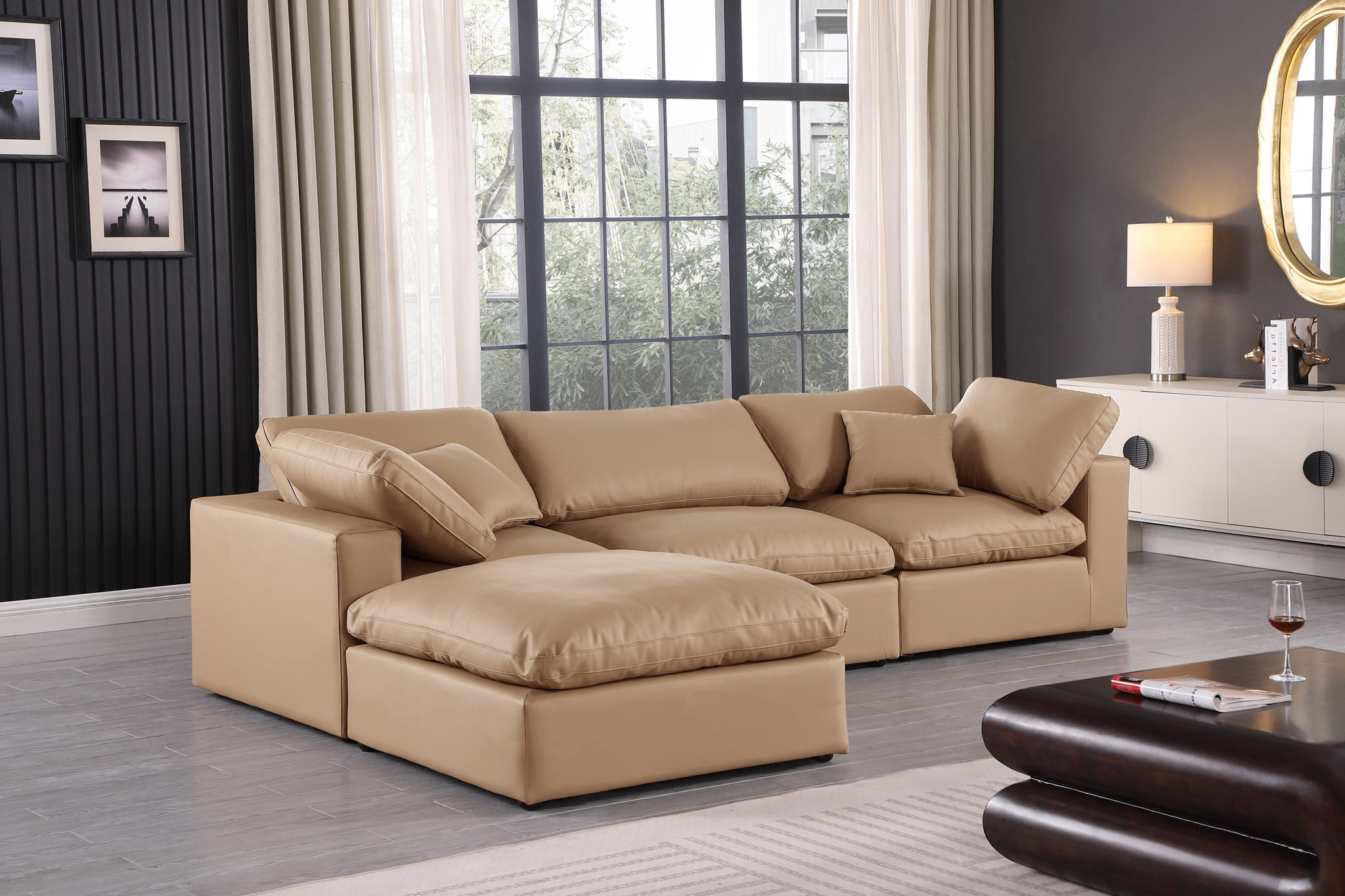 Comfy - 4 Piece Faux Leather Modular Sectional With Chaise - Tan - Urban Living Furniture (Los Angeles, CA)