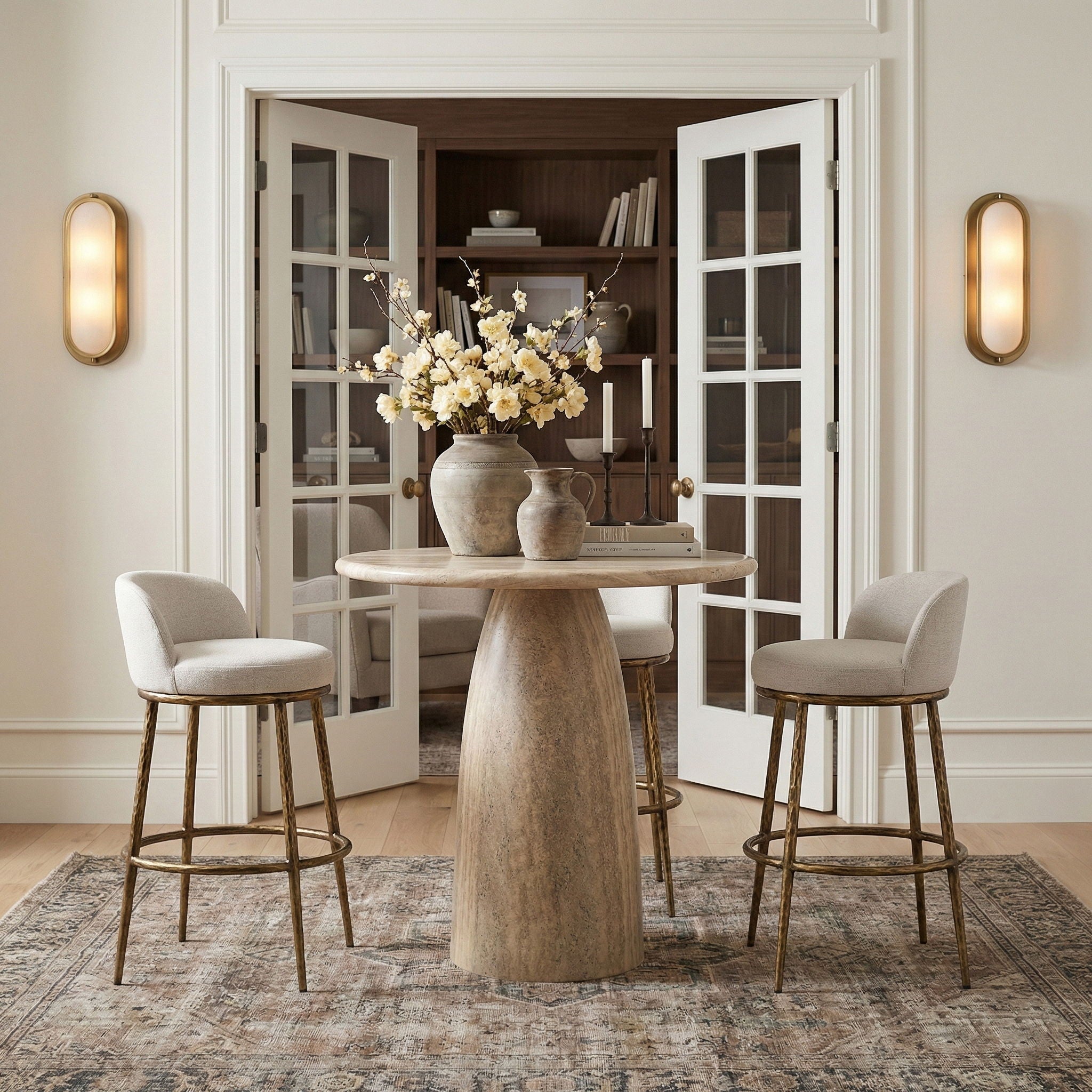 Ferro - Performance Fabric Upholstered Bar Stool - Cream / Antique Brass - Urban Living Furniture (Los Angeles, CA)