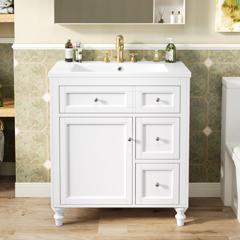 Bathroom Vanity With Top Sink, Modern Storage Cabinet With 2 Drawers And A Tip-Out Drawer