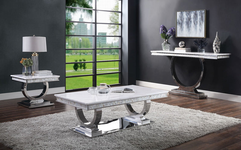 Zander - Console Table - White Printed Faux Marble & Mirrored Silver Finish - Urban Living Furniture (Los Angeles, CA)