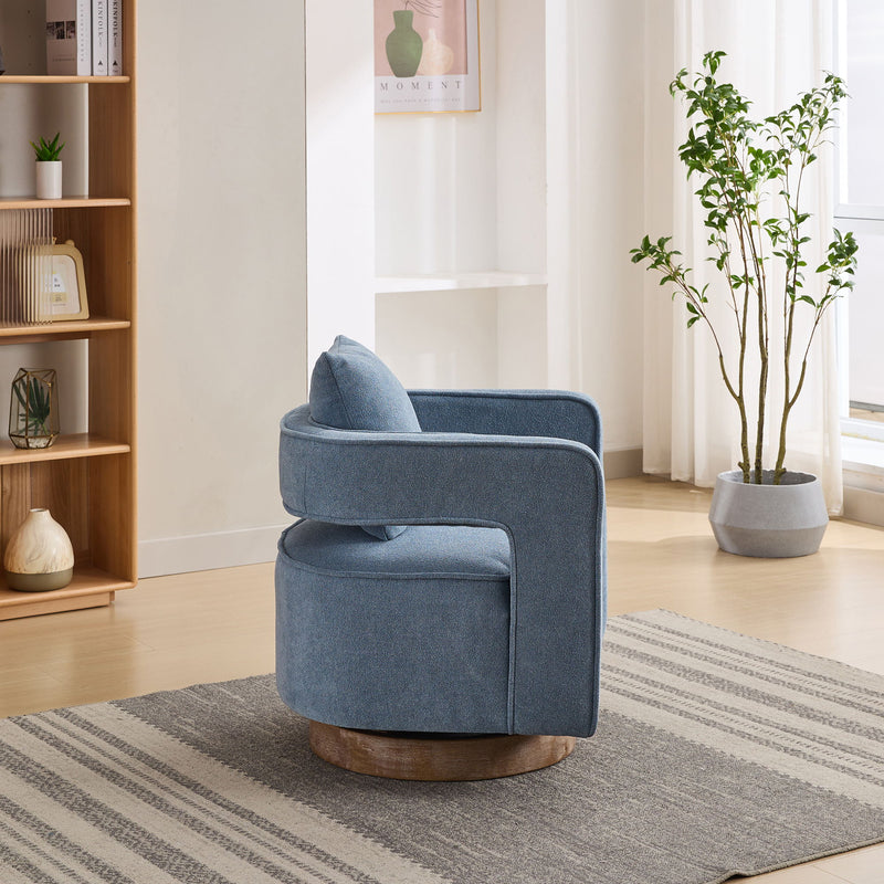 Swivel Accent Open Back Barrel Chair With Weathered Base