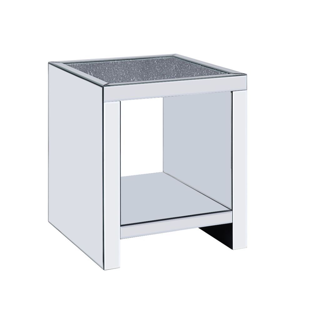 Noralie - End Table With Open Storage Compartment - Clear Glass, Mirrored & Faux Diamonds - Urban Living Furniture (Los Angeles, CA)