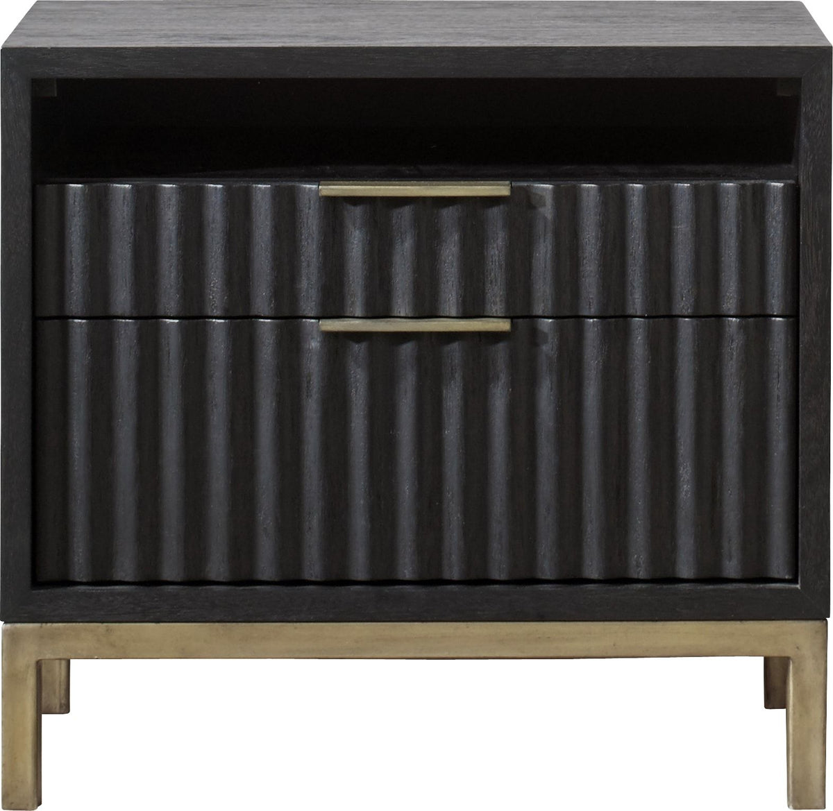Kentfield - Solid Wood Two Drawer Nightstand - Black Drifted Oak