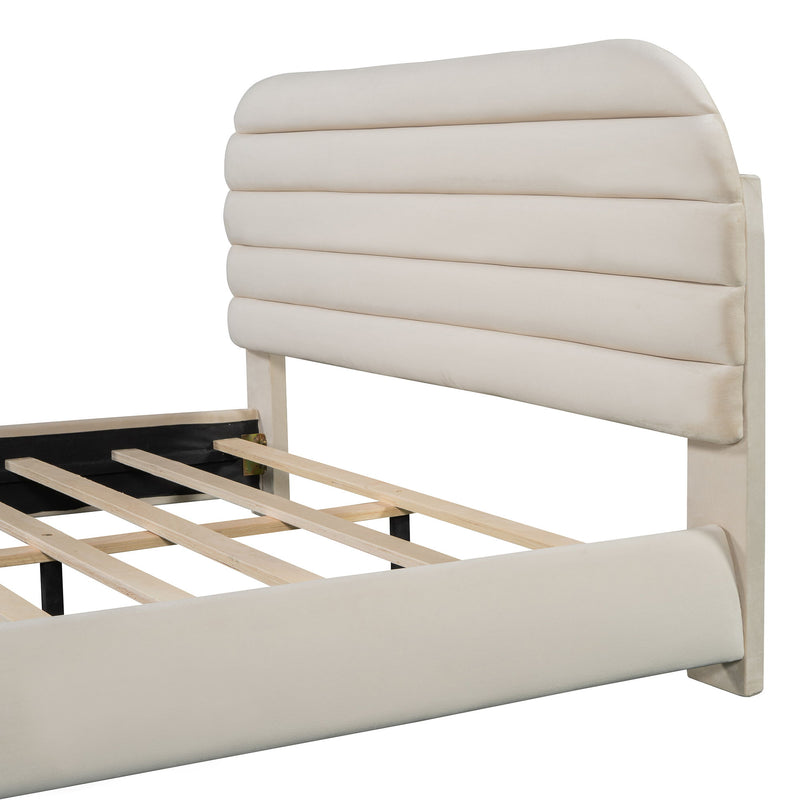 Upholstered Platform Bed Frame And Stylish Curve Shaped Design