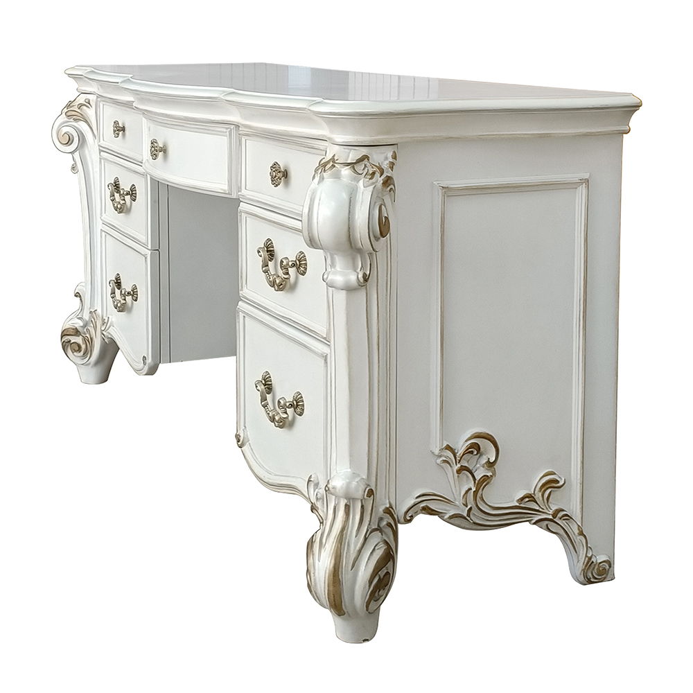 Vendome - Vanity Desk - Beige Synthetic Leather & Antique Pearl - Urban Living Furniture (Los Angeles, CA)