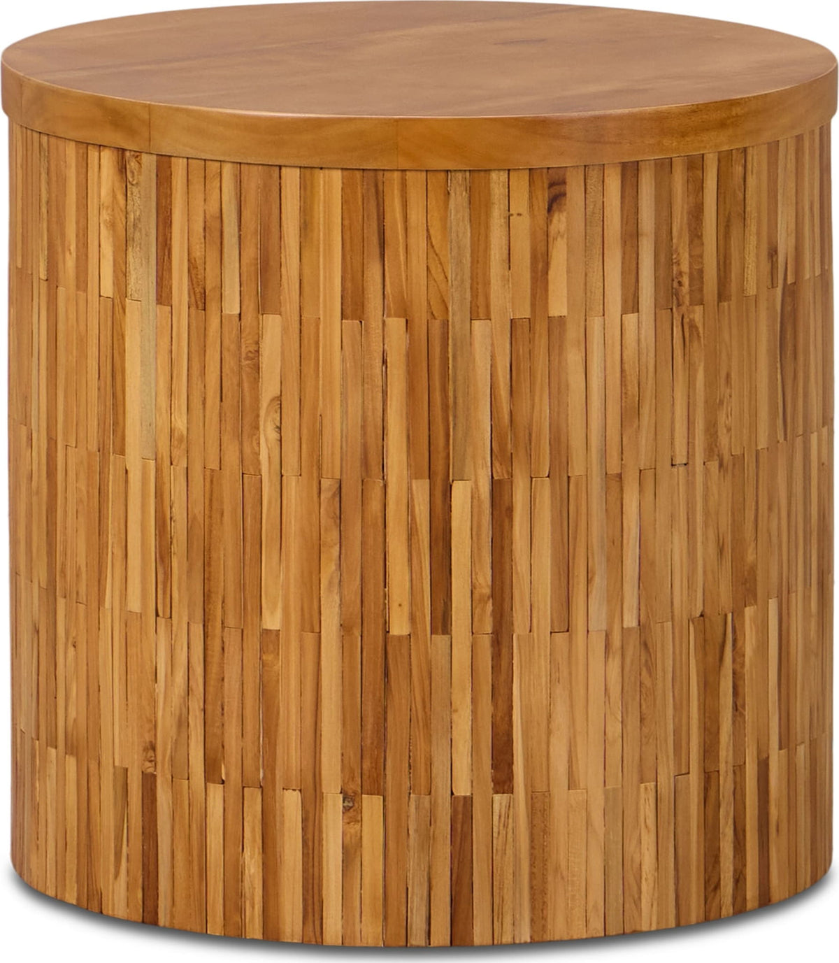 One - Wood Tile Round End Table - Solid Teak
