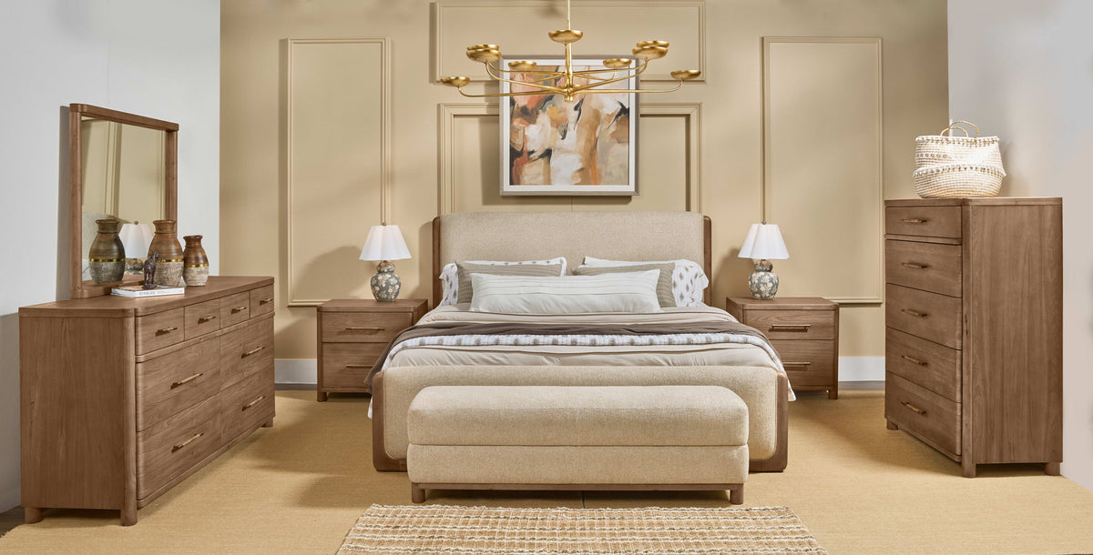 Hollis - Wooden / Upholstered Bench - Beige / Cabin Glow