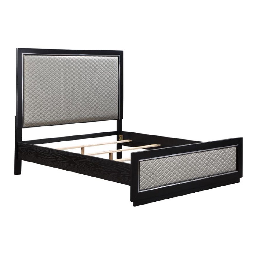 Nicola - Eastern King Bed - Silver Synthetic Leather & Black - Urban Living Furniture (Los Angeles, CA)