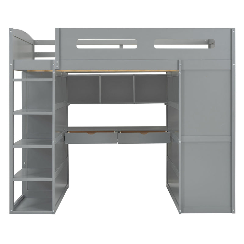 Loft Bed With Desk, Wardrobes, 4 Drawers And 4 Shelves