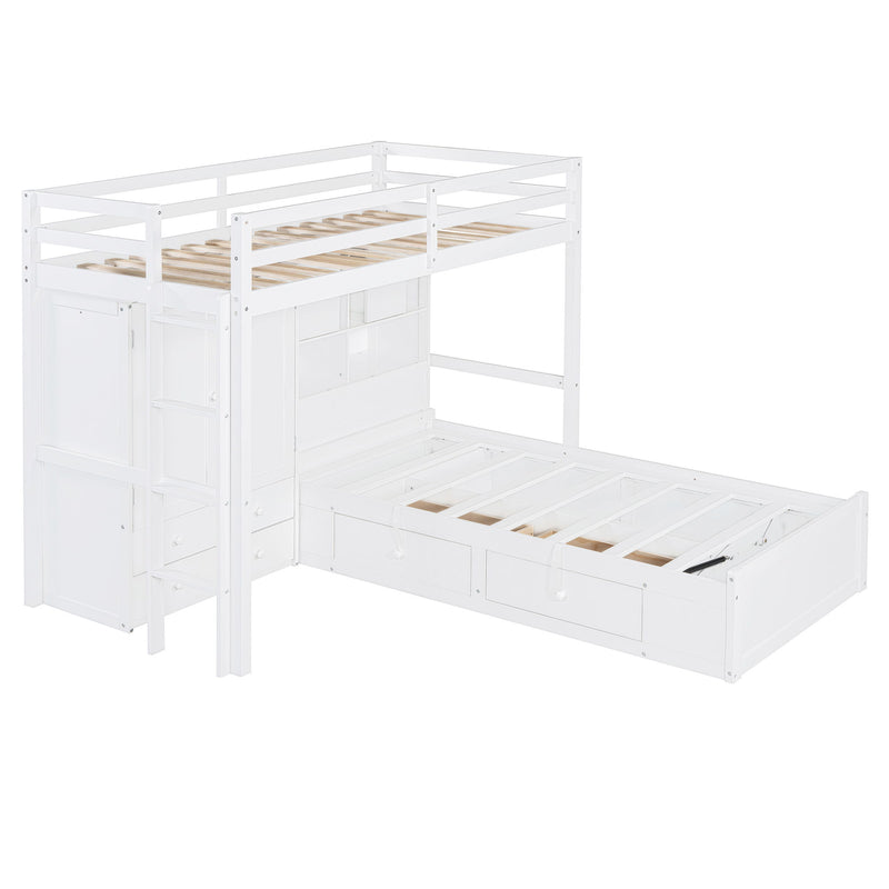 Bunk Bed With Drawers, Wardrobe, Storage Shelves And Hydraulic