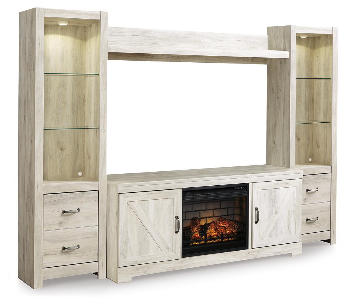 Bellaby - Entertainment Center - TV Stand With Faux Firebrick Fireplace Insert - Whitewash - Urban Living Furniture (Los Angeles, CA)