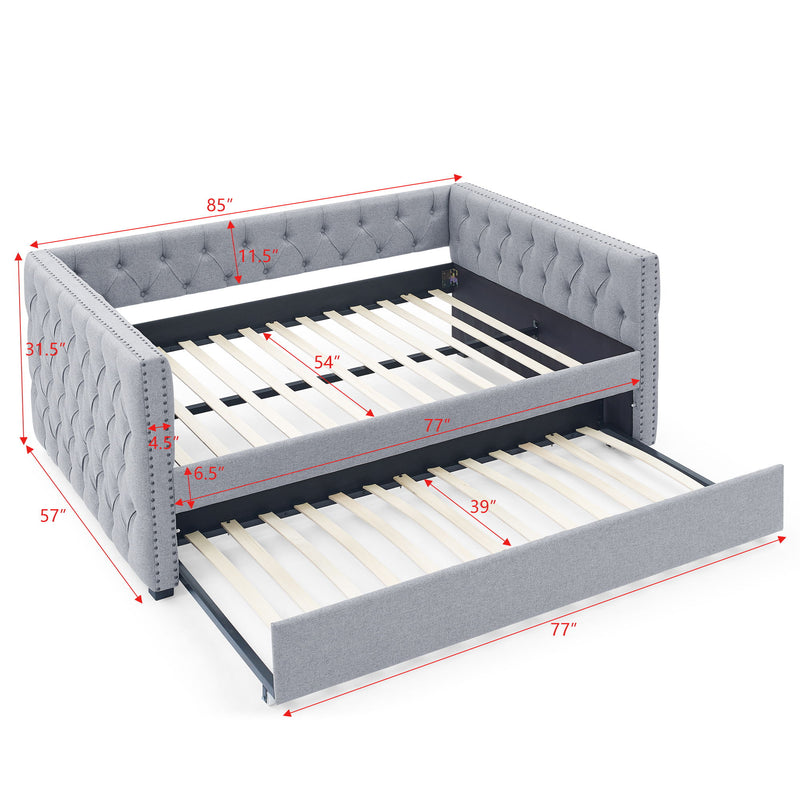 Inspired Upholstered Daybed With Trundle, Button Tufted