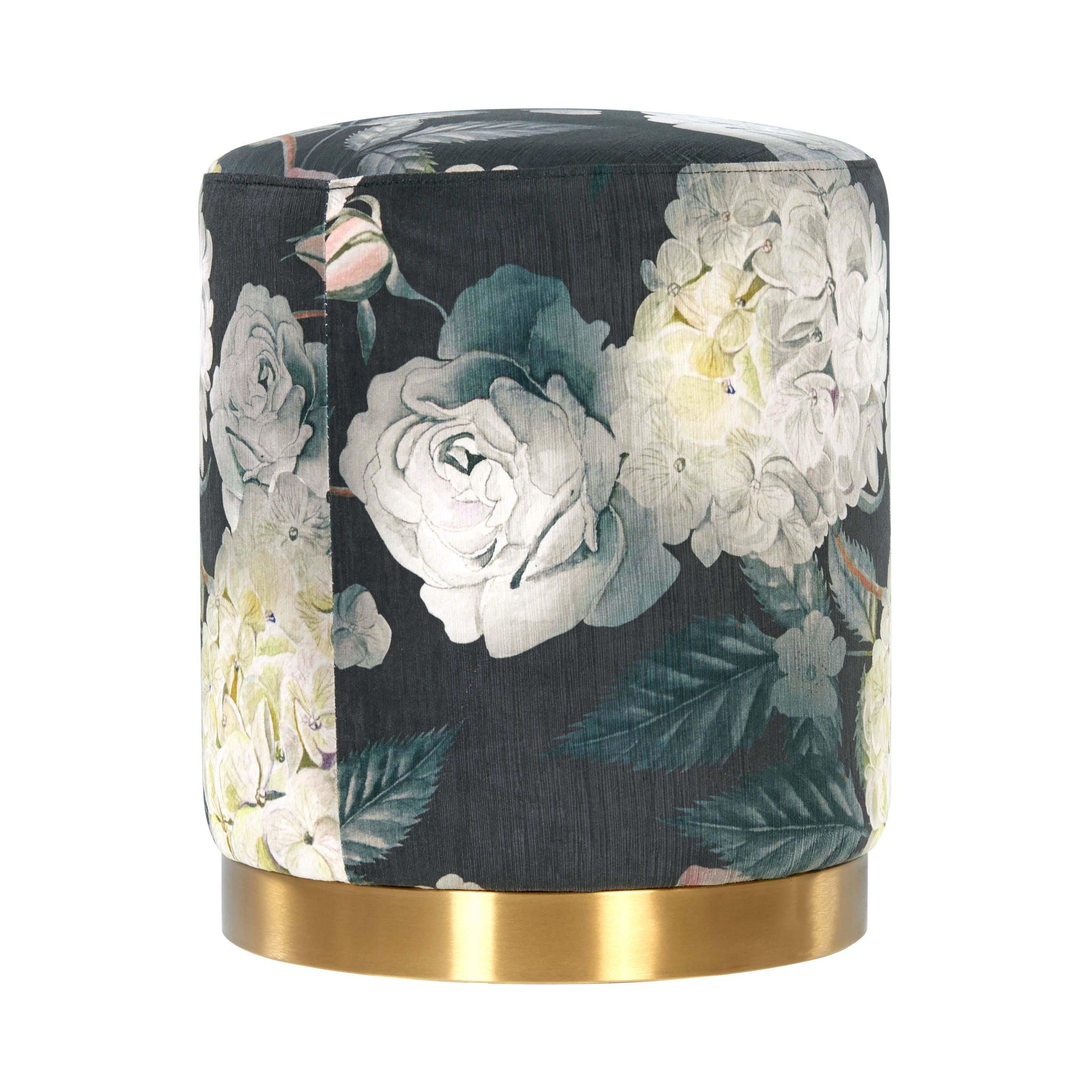 Opal - Floral Velvet Ottoman With Gold Base - Dark Gray - Urban Living Furniture (Los Angeles, CA)