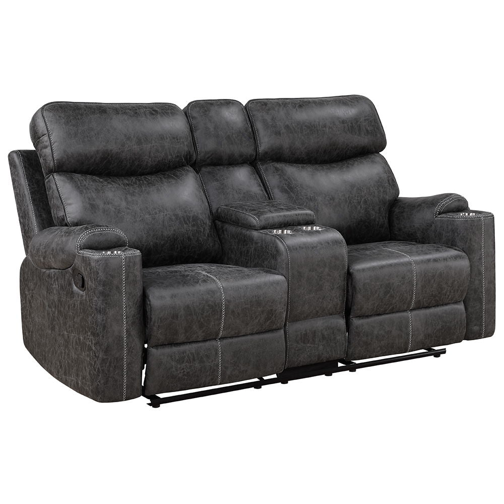 Hirah - Motion Loveseat With Console & USB Port - Dark Gray Polish Microfiber - Urban Living Furniture (Los Angeles, CA)