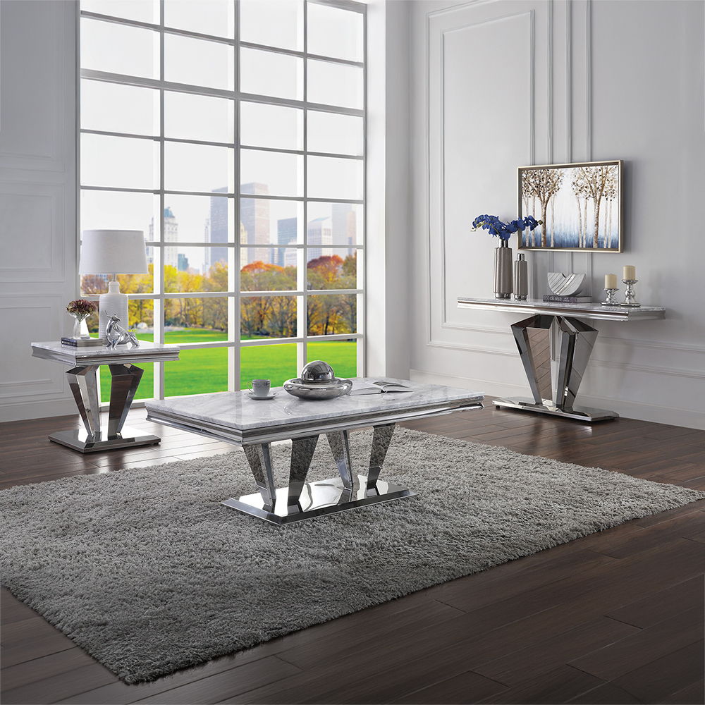 Satinka - End Table - Light Gray Printed Faux Marble Top & Mirrored Silver - Urban Living Furniture (Los Angeles, CA)