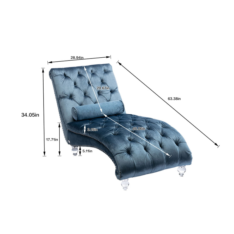 Velvet Chaise Lounge Indoor, Button Tufted Upholstered Chaise Lounge Chair With Pillow