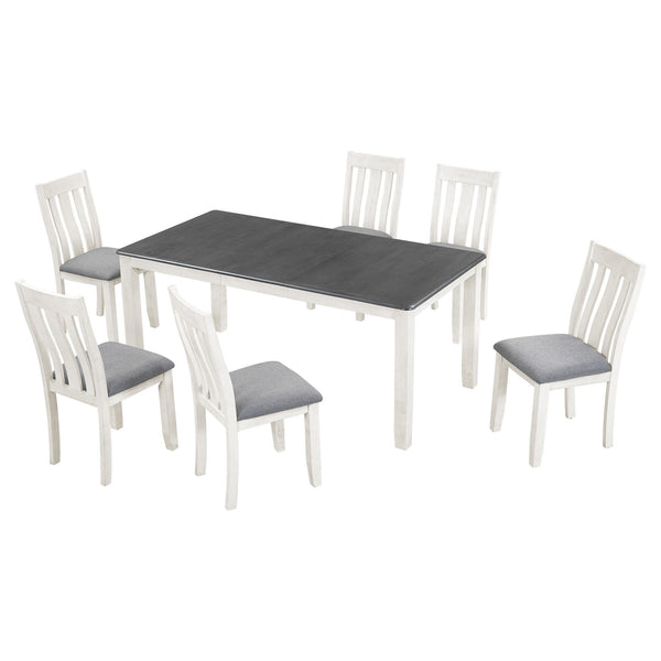 Retro Style 7 Piece Dining Table Set With Extendable Table And 6 Upholstered Chairs - Gray / White