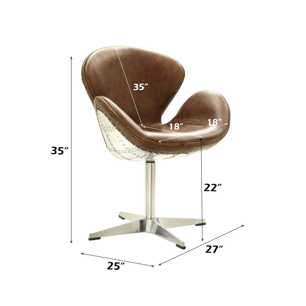 Brancaster - Accent Chair With Swivel - Retro Brown Top Grain Leather & Aluminum - Urban Living Furniture (Los Angeles, CA)