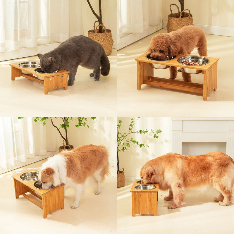 Gardenia - Raised Dog Bowl Stand For Medium Sized Dogs, Elevated Dog Bowls, Bamboo Raised Dog Bowl, Dog Food Bowl Stand, Feeding Station - Natural Wood
