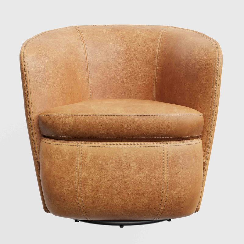 Barolo - 100% Italian Leather Swivel Club Chair (Set of 2)