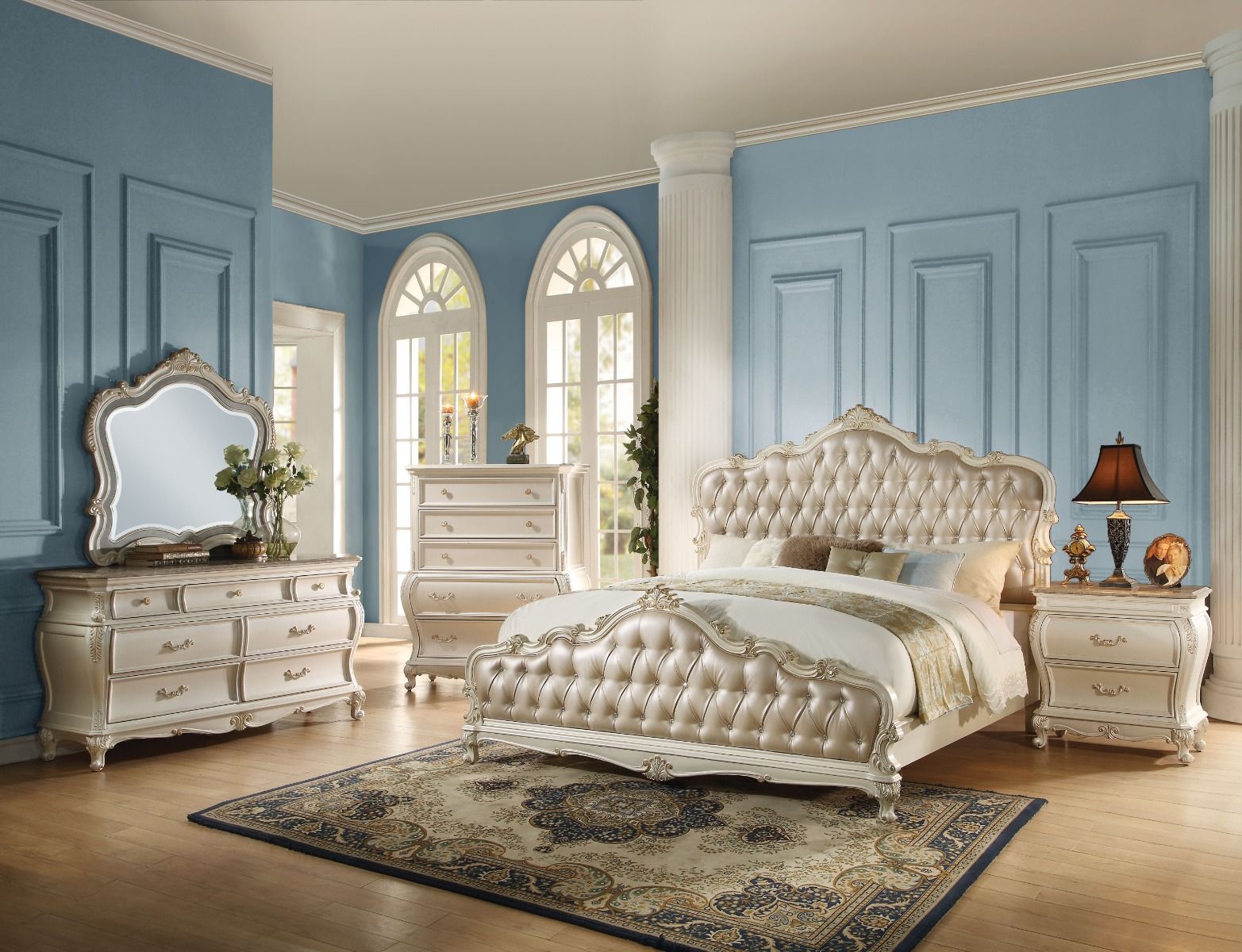 Chantelle - Synthetic Leather Eastern King Bed - Rose Gold & Pearl White Finish - Urban Living Furniture (Los Angeles, CA)